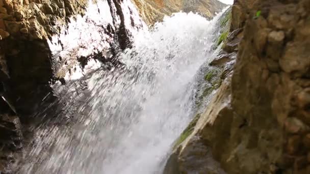 Natural beauty in nature. beautiful waterfall cascades over cliff Laza, Guba, Azerbaijan. — Stock Video