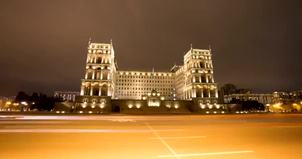 Moving Car With Blur Light Through Baku City At Night 4k — Stock Video