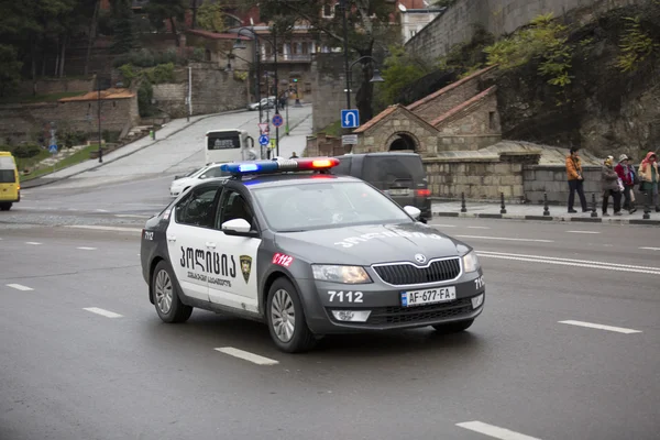 Gürcü hareketli polis arabası. Tiflis, Gürcistan Oktober 2015