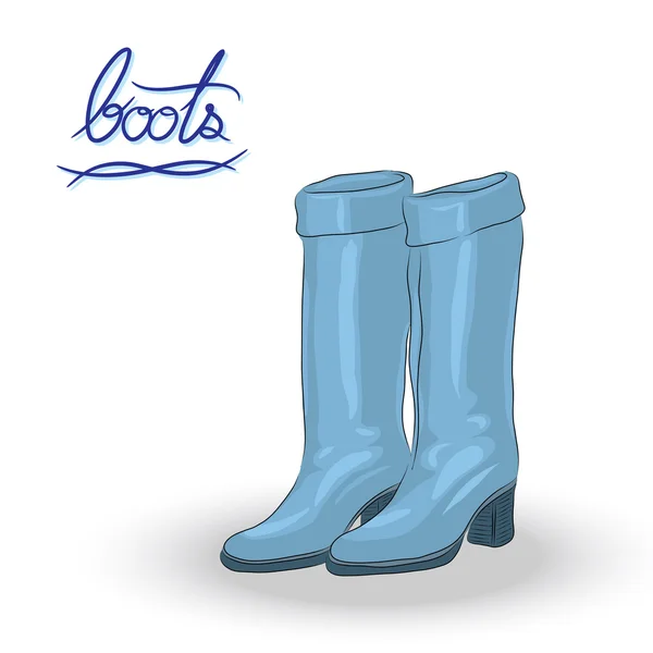 Bottes bleues, bottes de mode dans le style dessiné à la main — Image vectorielle