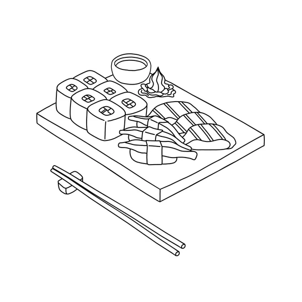 Suşi vektör elle çizilmiş bir tarzda ayarla.