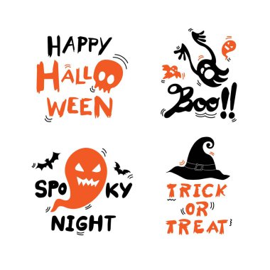 Cadılar Bayramı harf seti, Cadılar Bayramı 'nda mutlu Cadılar Bayramı, Boo, ürkütücü gece ve şeker mi şaka mı gibi dört cümle vardır..