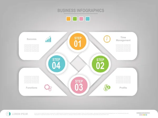 Infografische Vorlage Von Vier Schritten Für Ihre Präsentation Flaches Design — Stockvektor