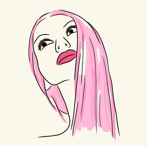 Mujer de moda en labio rosa y pelo largo — Vector de stock