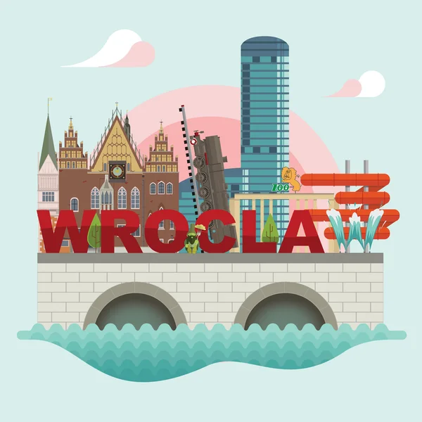Vecteur plat moderne de Wroclaw — Image vectorielle