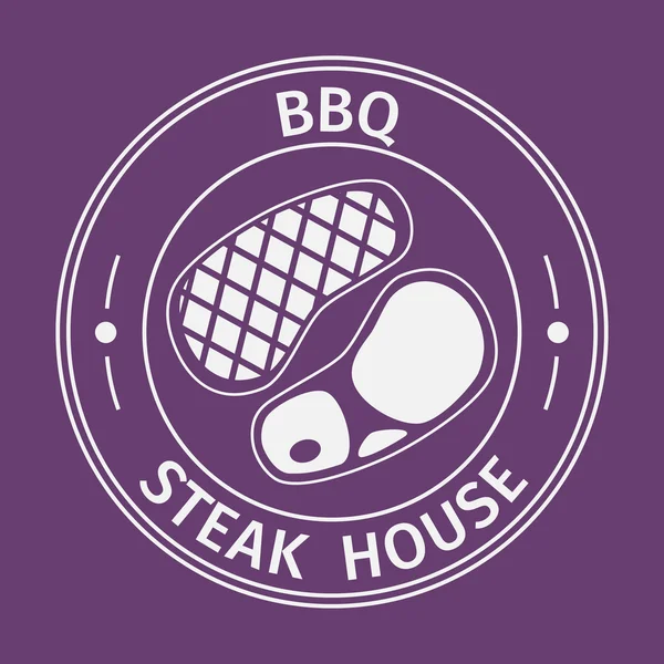 Simple flat round bbq steak house icon — Stock Vector