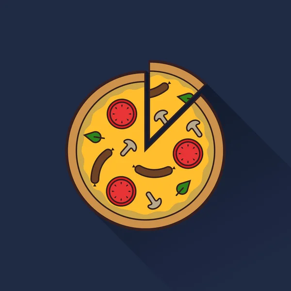 Πίτσα εικονίδιο του φορέα σχεδίασης επίπεδη χρώμα — Διανυσματικό Αρχείο