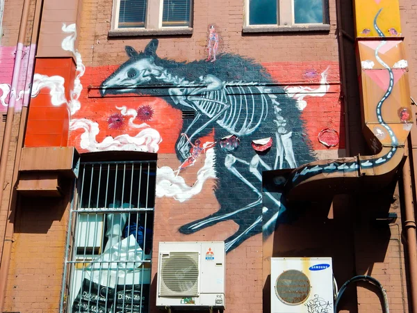 Esqueleto Rat Street Art Mural - Graffiti Estilo Obras de Arte — Fotografia de Stock