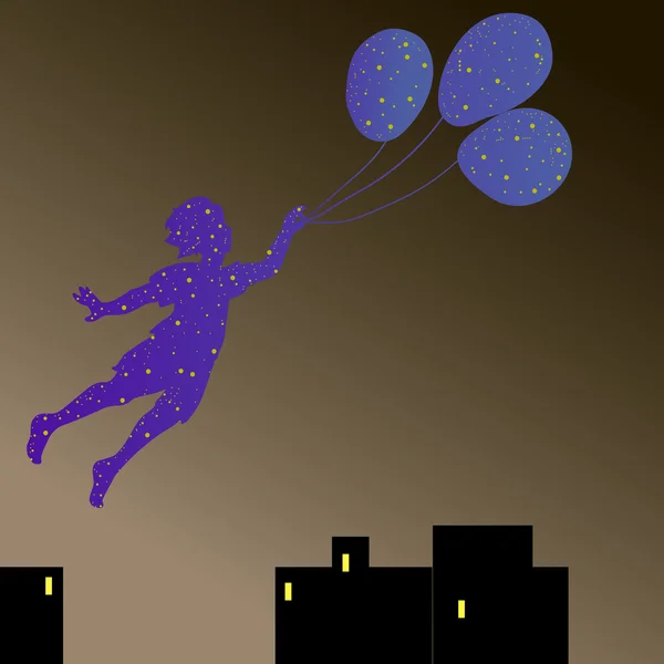 Children flying on balloons — Stock Vector