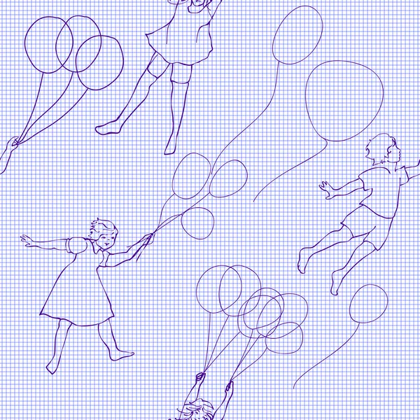 Niños volando en globos — Vector de stock