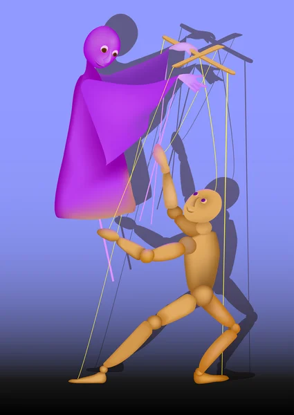 Twee marionetten controleren elkaar — Stockvector
