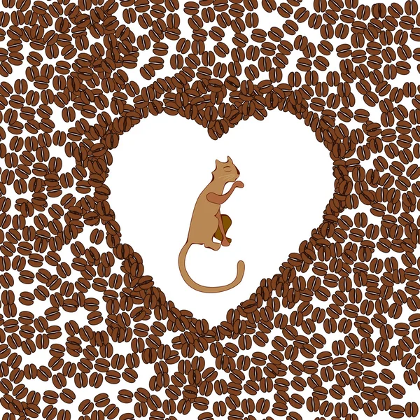 Chat mignon au cœur des grains de café — Image vectorielle