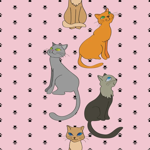 Modèle vertical sans couture vectoriel avec chats — Image vectorielle