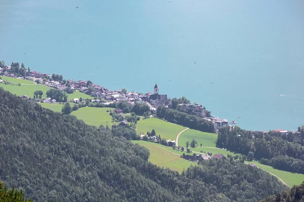 Nahaufnahme Von Wolfgang Und Wolfgangsee Vom Schafberg Aus — Stockfoto