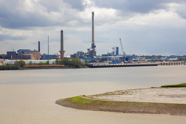 Metal refining and recycling industry in Hoboken, seen from the left bank of the Scheldt