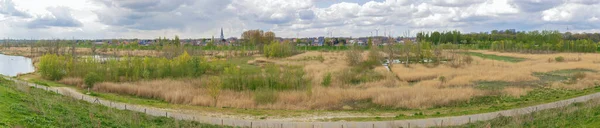 Panorama Uma Paisagem Polder Perto Kruibeke Com Aldeia Fundo — Fotografia de Stock