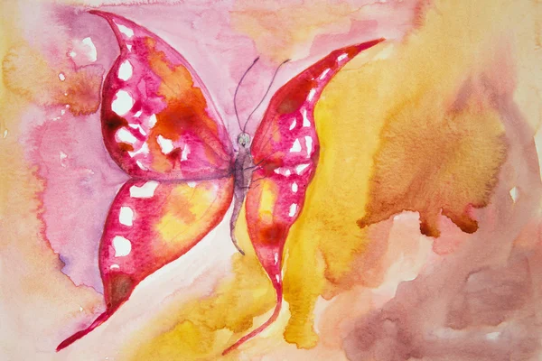 Pink butterfly with yellow background. — Stock Photo, Image