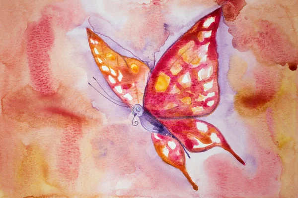 Rosa Schmetterling mit buntem Hintergrund. — Stockfoto