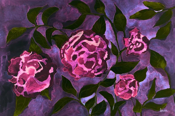 Rose flores fantasia psicodélica em um fundo lilás escuro . — Fotografia de Stock