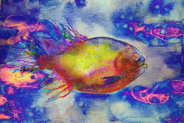 Psychedelic fish swimming in a strange environment. — Stock Photo, Image