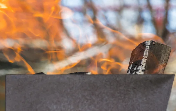Madera ardiendo en el brasero — Foto de Stock