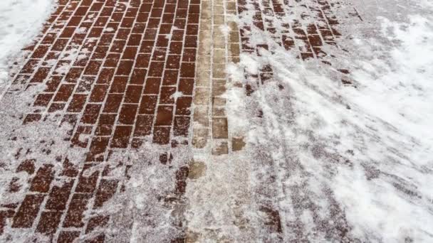 Snow covered sidewalk — Stock Video