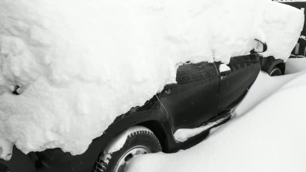 Автомобиль под снегом — стоковое видео