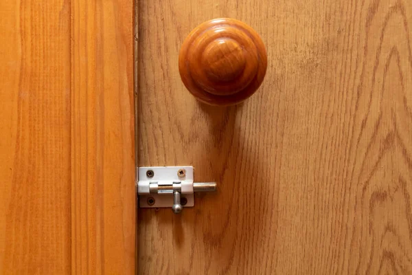 Small White Metal Latch Wooden Door — Stock Photo, Image