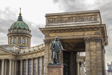 Monument to Barclay de Tolly on the background of the Kazan Cathedral. clipart