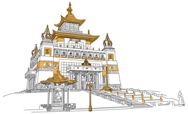 Gold monastery of Buddha. Elista. Russia — Stock Vector