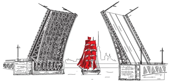 Paleis Brug in St. Petersburg — Stockvector