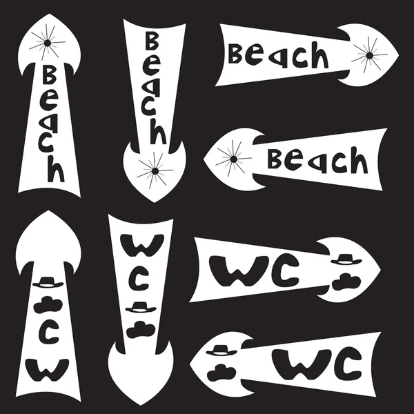 Stenciler pekare pilar beach och Wc — Stock vektor