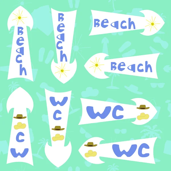 Señales flechas en la playa y el inodoro — Archivo Imágenes Vectoriales