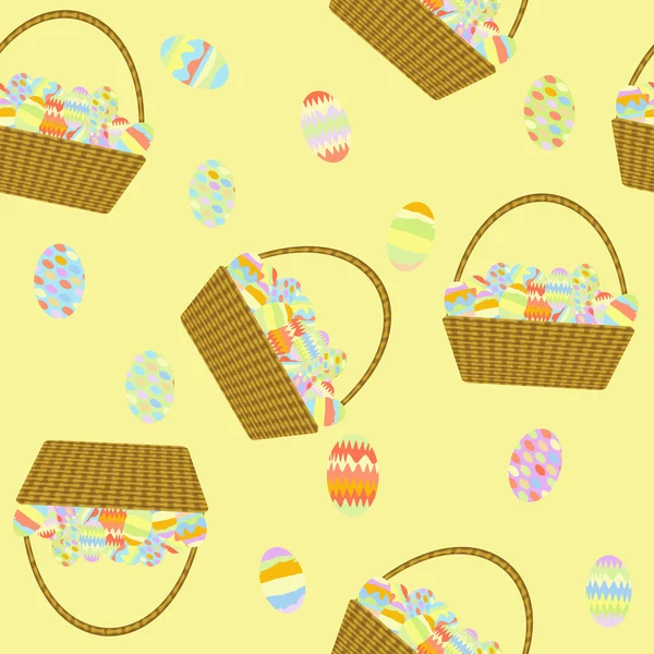 Panier sans couture avec des œufs de Pâques — Image vectorielle