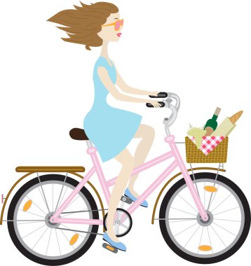 Kız gıda ile bir bisiklet ile gidiyor