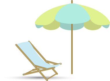 beyaz zemin üzerinde bir şezlong plaj şemsiyesi