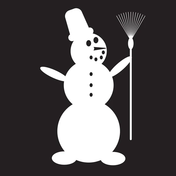 Stencil boneco de neve com vassoura — Vetor de Stock