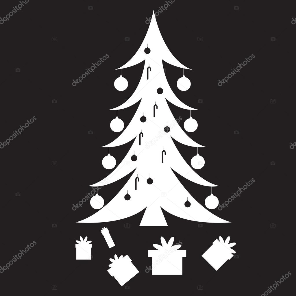 Stencil albero di Natale con i regali — Vettoriale Stock
