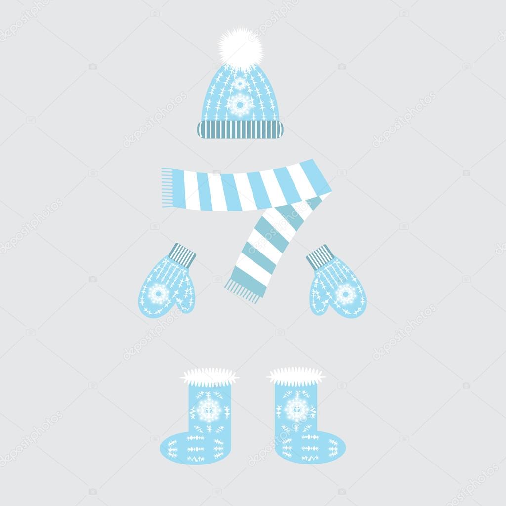 Ropa, sombrero, bufanda, guantes, botas de invierno — Vector Ropa, sombrero, bufanda, guantes, botas de invierno — Vector