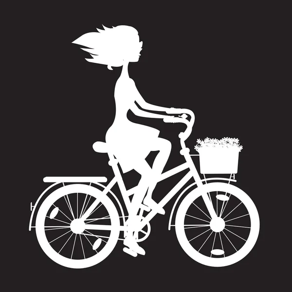 Трафарет девушка на велосипеде — стоковый вектор
