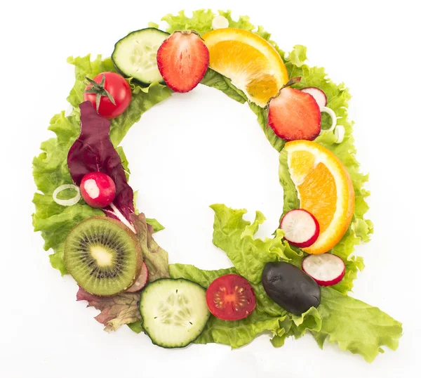 Letter Q made of salad and fruits — Stock Photo, Image