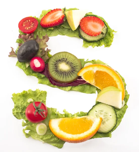 Saláta és gyümölcs S betű — Stock Fotó