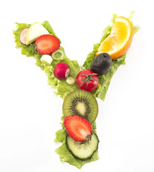 Буква Y из салата и фруктов — стоковое фото