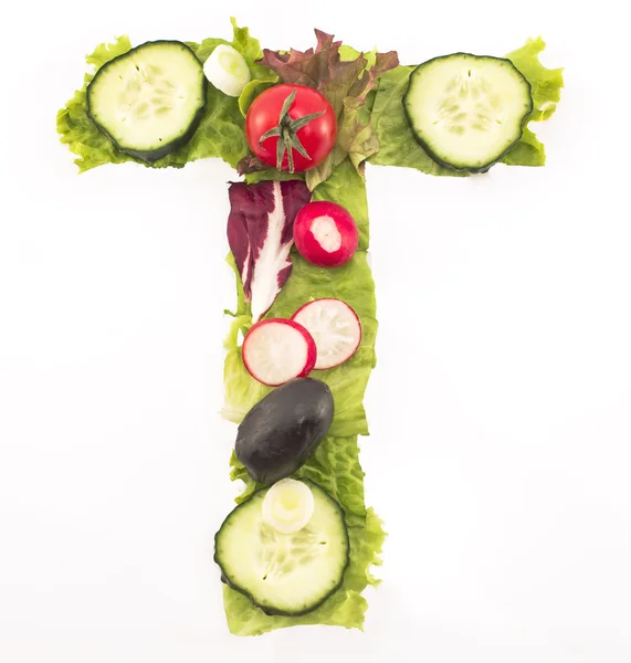 Letter T made of salad — Stock Photo, Image
