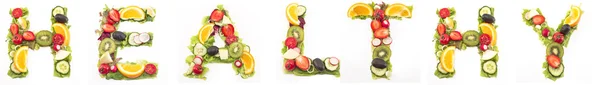 Slovo zdravý salát a ovoce — Stock fotografie