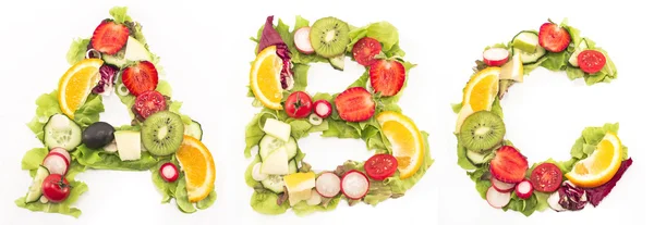 Alfabeto cibo sano a base di insalata e frutta — Foto Stock