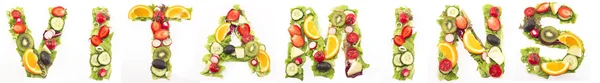 Slovo vitamíny z ovoce a salát — Stock fotografie