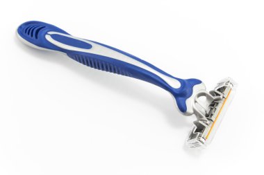 Mavi jilet beyaz üzerine izole edilmiş