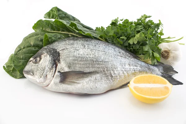 Fisk dorade med Mangold, persilja, vitlök och citron — Stockfoto