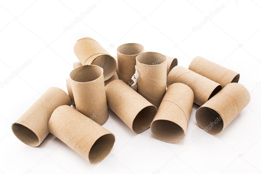 Empty toilet paper rolls isolated on white